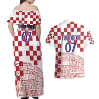 Croatia Football 2025 Custom Couples Matching Off Shoulder Maxi Dress and Hawaiian Shirt White Hrvatska Kockasti - Pula Arena