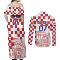 Croatia Football 2025 Custom Couples Matching Off Shoulder Maxi Dress and Long Sleeve Button Shirt White Hrvatska Kockasti - Pula Arena