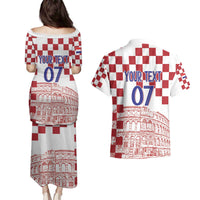 Croatia Football 2025 Custom Couples Matching Puletasi and Hawaiian Shirt White Hrvatska Kockasti - Pula Arena