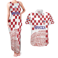 Croatia Football 2025 Custom Couples Matching Tank Maxi Dress and Hawaiian Shirt White Hrvatska Kockasti - Pula Arena