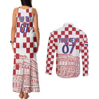 Croatia Football 2025 Custom Couples Matching Tank Maxi Dress and Long Sleeve Button Shirt White Hrvatska Kockasti - Pula Arena