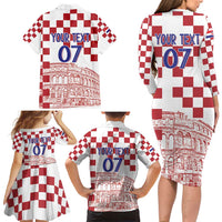 Croatia Football 2025 Custom Family Matching Long Sleeve Bodycon Dress and Hawaiian Shirt White Hrvatska Kockasti - Pula Arena
