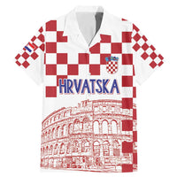 Croatia Football 2025 Custom Family Matching Mermaid Dress and Hawaiian Shirt White Hrvatska Kockasti - Pula Arena