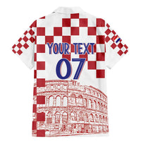 Croatia Football 2025 Custom Family Matching Mermaid Dress and Hawaiian Shirt White Hrvatska Kockasti - Pula Arena