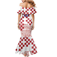 Croatia Football 2025 Custom Family Matching Mermaid Dress and Hawaiian Shirt White Hrvatska Kockasti - Pula Arena