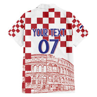 Croatia Football 2025 Custom Family Matching Off The Shoulder Long Sleeve Dress and Hawaiian Shirt White Hrvatska Kockasti - Pula Arena