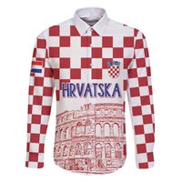 Croatia Football 2025 Custom Family Matching Off The Shoulder Long Sleeve Dress and Hawaiian Shirt White Hrvatska Kockasti - Pula Arena