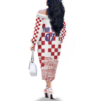 Croatia Football 2025 Custom Family Matching Off The Shoulder Long Sleeve Dress and Hawaiian Shirt White Hrvatska Kockasti - Pula Arena