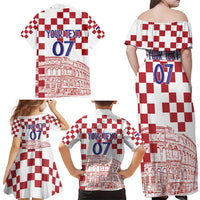Croatia Football 2025 Custom Family Matching Off Shoulder Maxi Dress and Hawaiian Shirt White Hrvatska Kockasti - Pula Arena