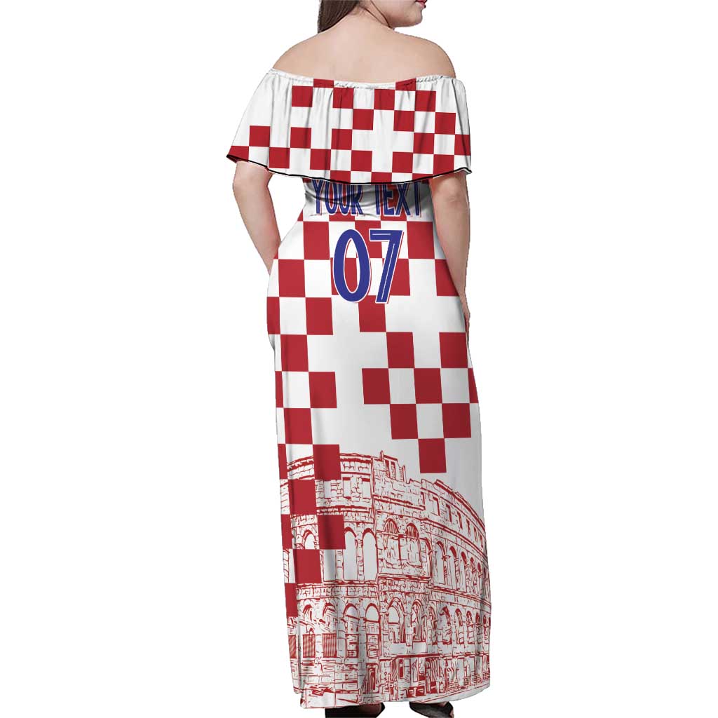 Croatia Football 2025 Custom Family Matching Off Shoulder Maxi Dress and Hawaiian Shirt White Hrvatska Kockasti - Pula Arena