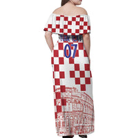 Croatia Football 2025 Custom Family Matching Off Shoulder Maxi Dress and Hawaiian Shirt White Hrvatska Kockasti - Pula Arena