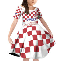 Croatia Football 2025 Custom Family Matching Off Shoulder Short Dress and Hawaiian Shirt White Hrvatska Kockasti - Pula Arena
