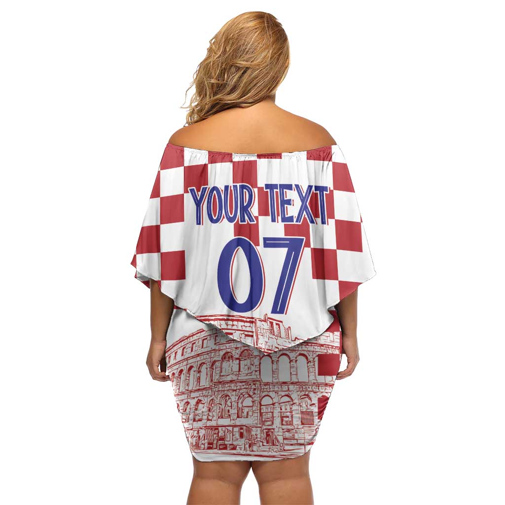 Croatia Football 2025 Custom Family Matching Off Shoulder Short Dress and Hawaiian Shirt White Hrvatska Kockasti - Pula Arena