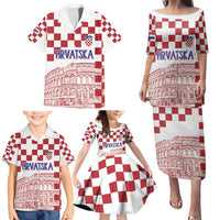 Croatia Football 2025 Custom Family Matching Puletasi and Hawaiian Shirt White Hrvatska Kockasti - Pula Arena