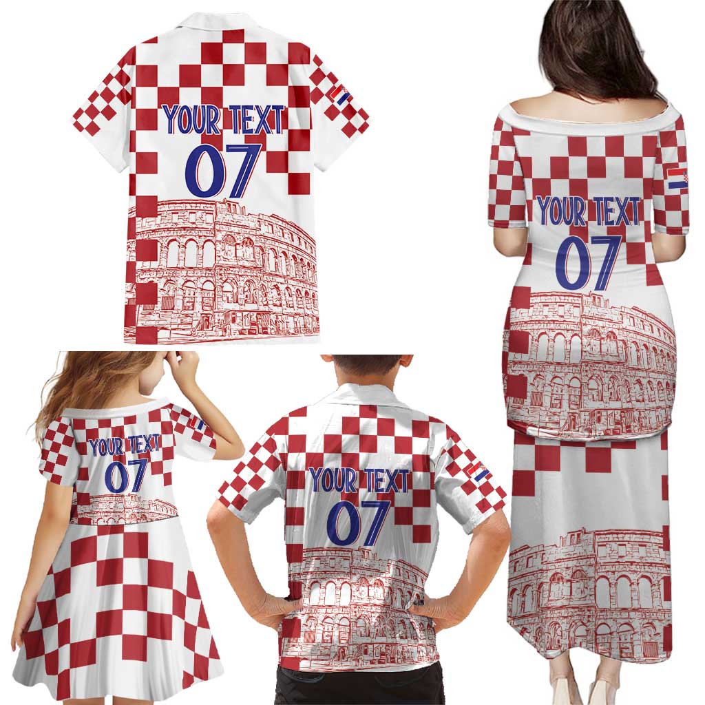 Croatia Football 2025 Custom Family Matching Puletasi and Hawaiian Shirt White Hrvatska Kockasti - Pula Arena