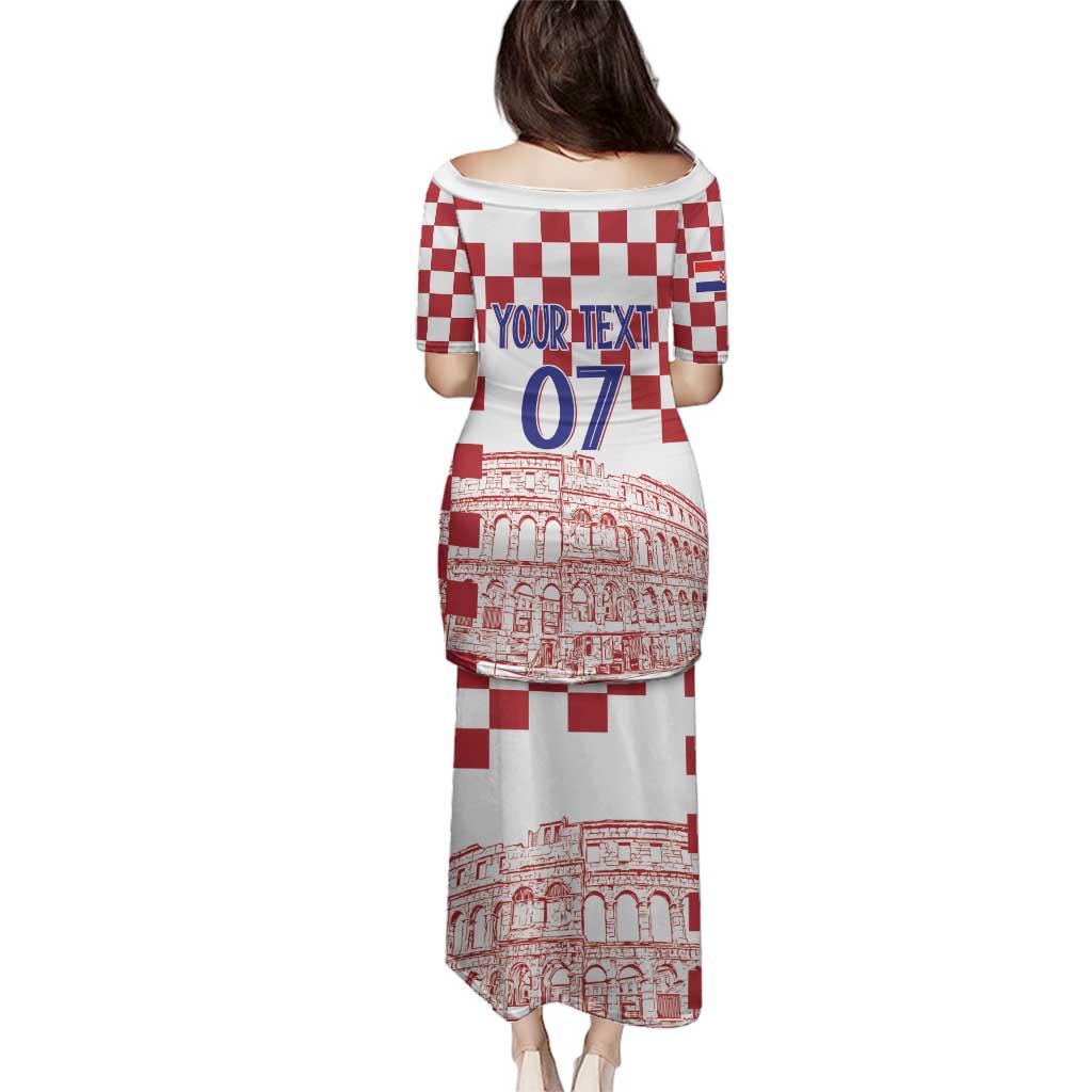 Croatia Football 2025 Custom Family Matching Puletasi and Hawaiian Shirt White Hrvatska Kockasti - Pula Arena