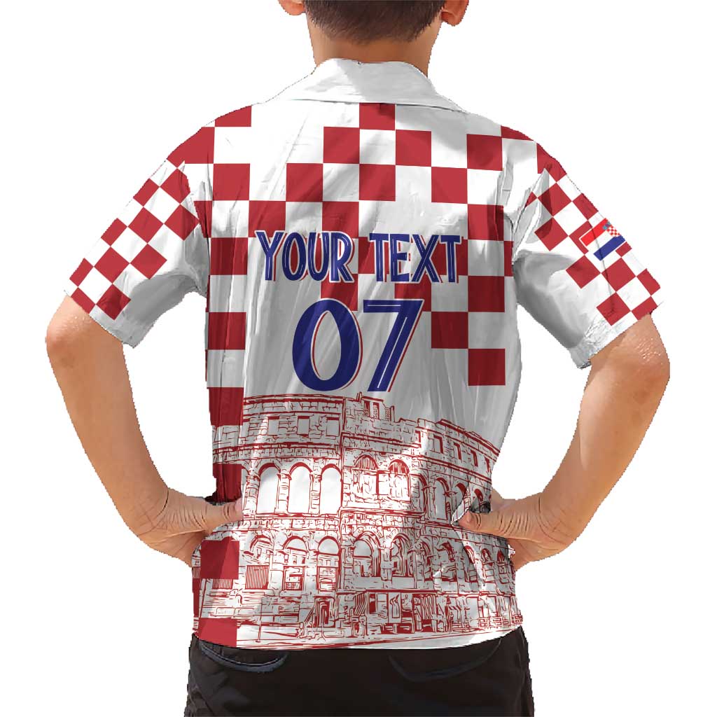 Croatia Football 2025 Custom Family Matching Short Sleeve Bodycon Dress and Hawaiian Shirt White Hrvatska Kockasti - Pula Arena