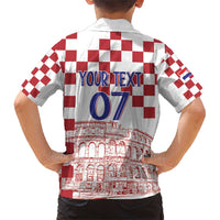Croatia Football 2025 Custom Family Matching Short Sleeve Bodycon Dress and Hawaiian Shirt White Hrvatska Kockasti - Pula Arena