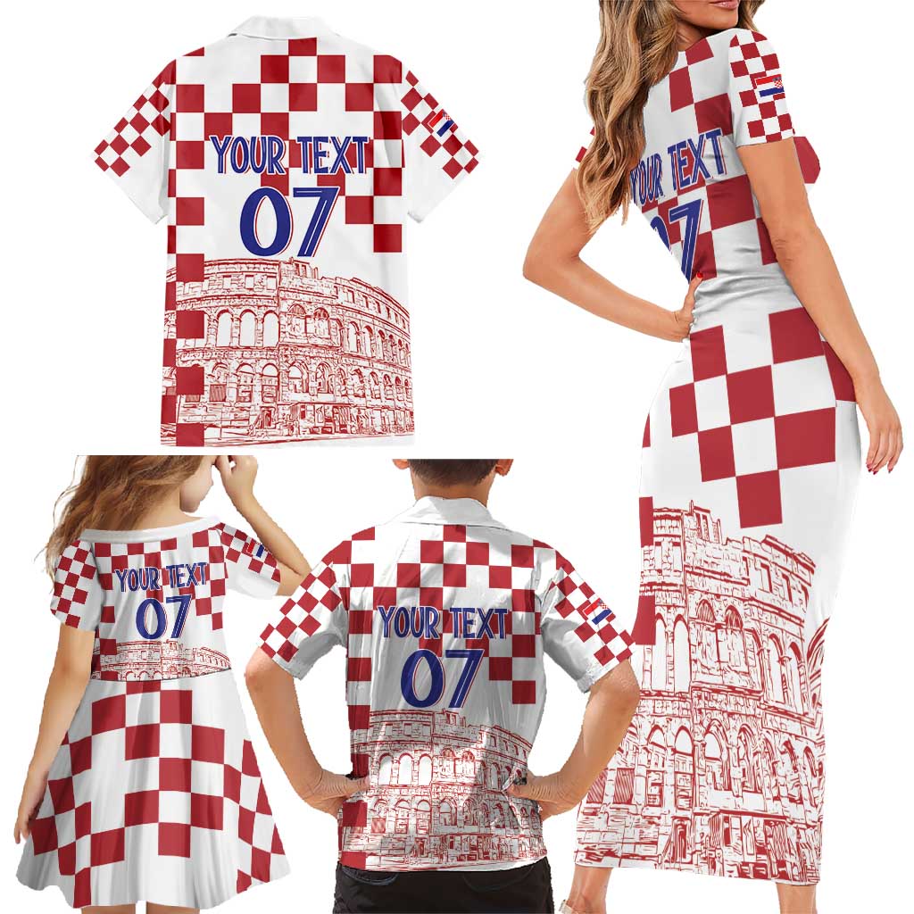 Croatia Football 2025 Custom Family Matching Short Sleeve Bodycon Dress and Hawaiian Shirt White Hrvatska Kockasti - Pula Arena