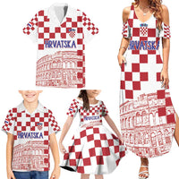 Croatia Football 2025 Custom Family Matching Summer Maxi Dress and Hawaiian Shirt White Hrvatska Kockasti - Pula Arena