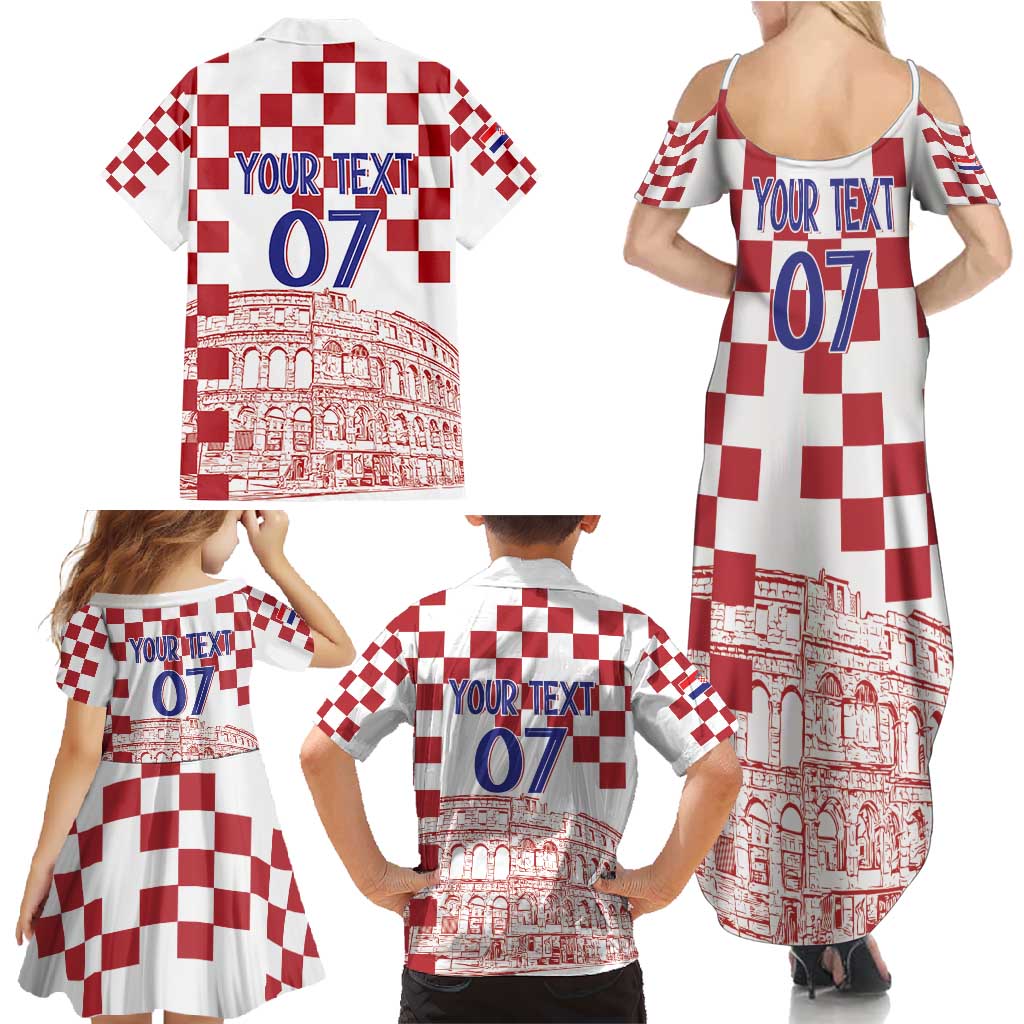 Croatia Football 2025 Custom Family Matching Summer Maxi Dress and Hawaiian Shirt White Hrvatska Kockasti - Pula Arena