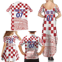 Croatia Football 2025 Custom Family Matching Summer Maxi Dress and Hawaiian Shirt White Hrvatska Kockasti - Pula Arena