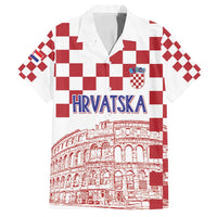 Croatia Football 2025 Custom Family Matching Summer Maxi Dress and Hawaiian Shirt White Hrvatska Kockasti - Pula Arena