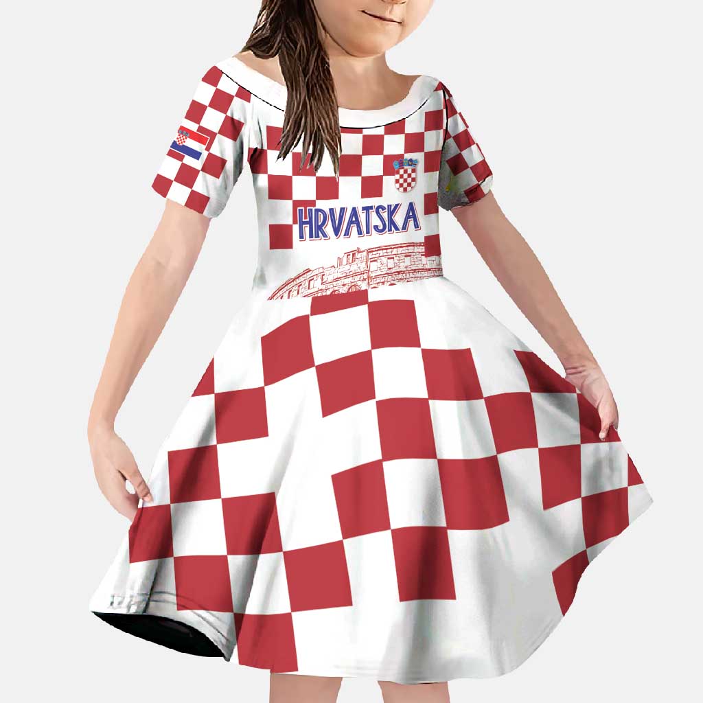 Croatia Football 2025 Custom Family Matching Tank Maxi Dress and Hawaiian Shirt White Hrvatska Kockasti - Pula Arena