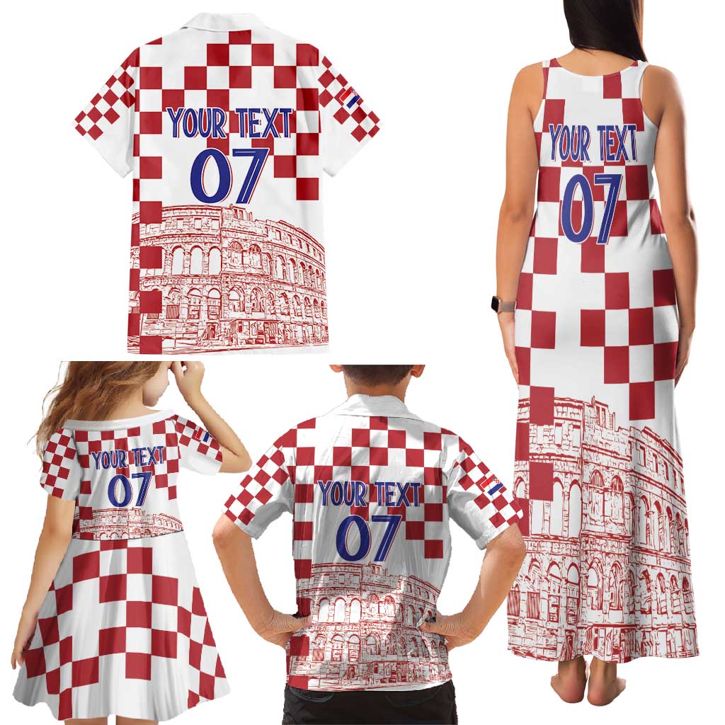 Croatia Football 2025 Custom Family Matching Tank Maxi Dress and Hawaiian Shirt White Hrvatska Kockasti - Pula Arena