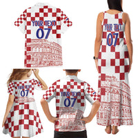 Croatia Football 2025 Custom Family Matching Tank Maxi Dress and Hawaiian Shirt White Hrvatska Kockasti - Pula Arena