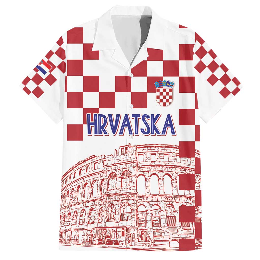 Croatia Football 2025 Custom Hawaiian Shirt White Hrvatska Kockasti - Pula Arena