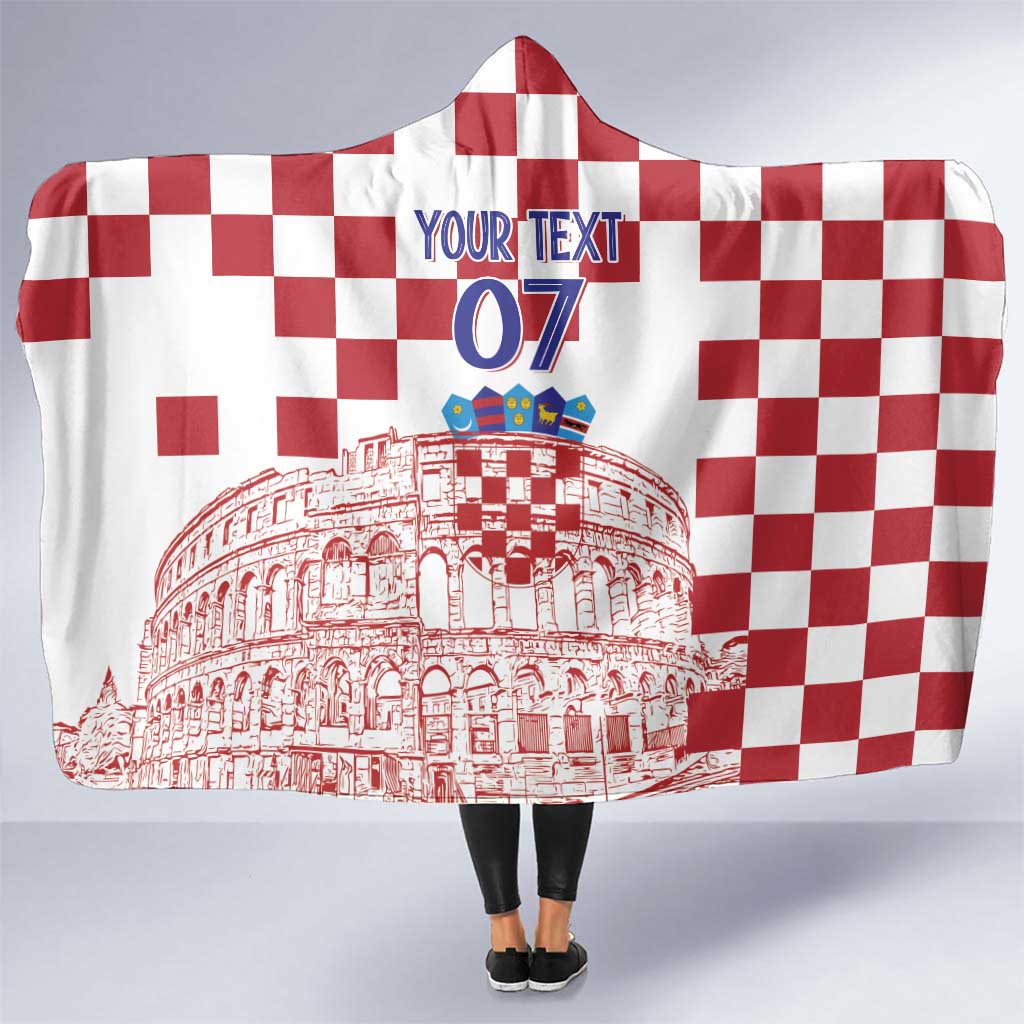 Croatia Football 2025 Custom Hooded Blanket White Hrvatska Kockasti - Pula Arena