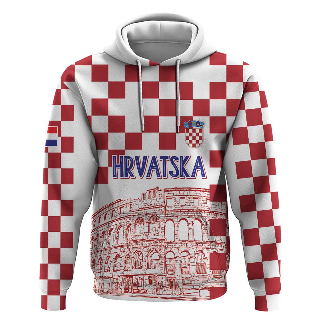 Croatia Football 2025 Custom Hoodie White Hrvatska Kockasti - Pula Arena
