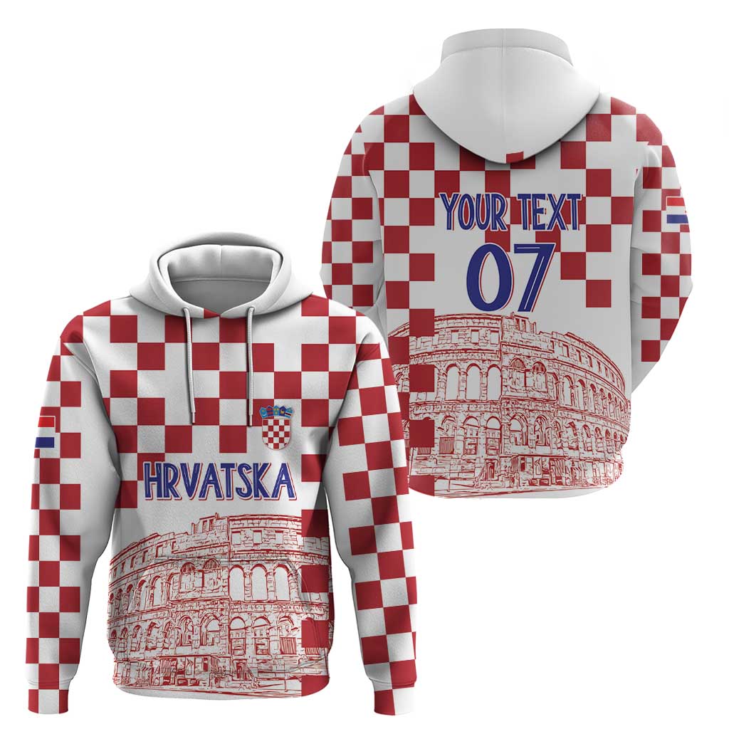 Croatia Football 2025 Custom Hoodie White Hrvatska Kockasti - Pula Arena