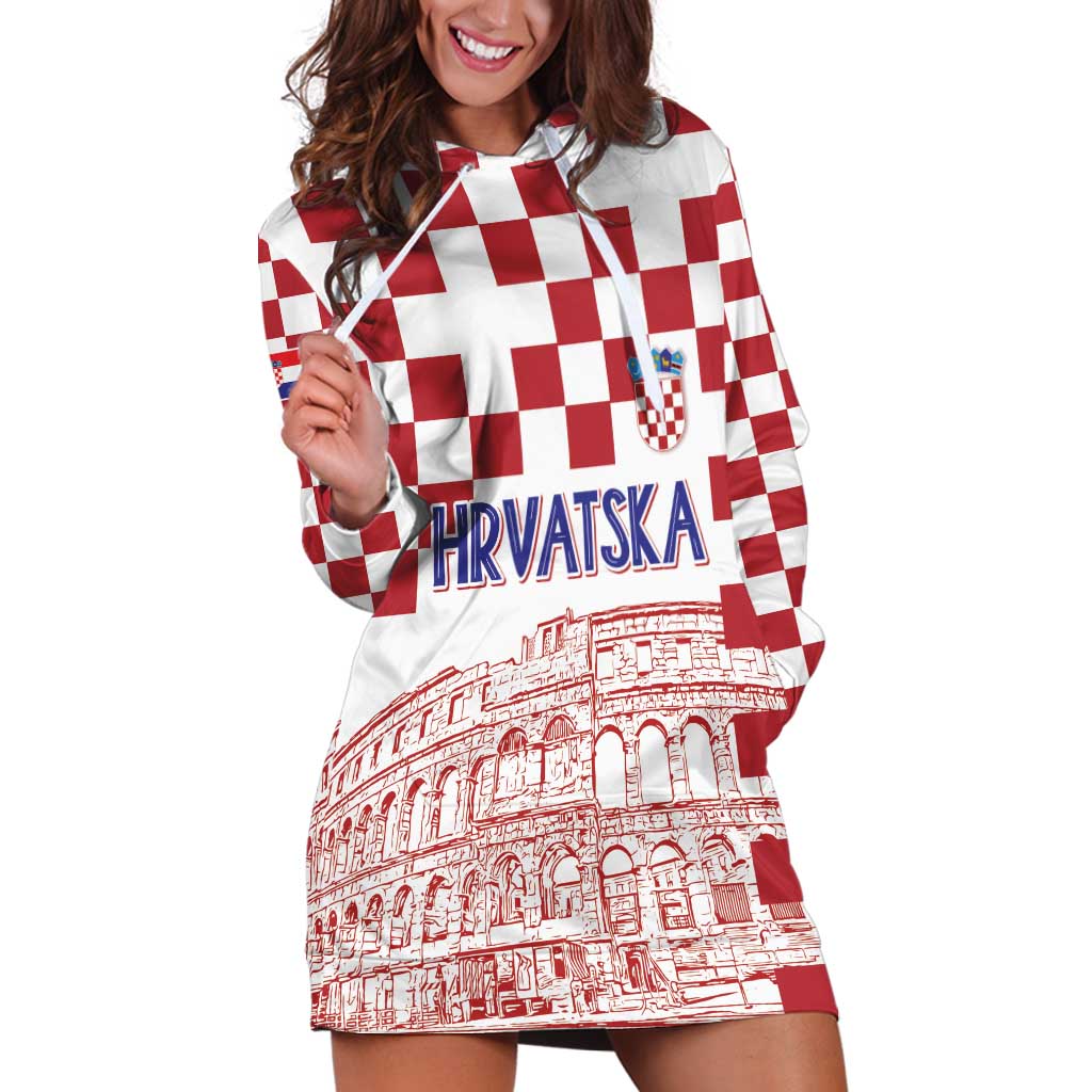 Croatia Football 2025 Custom Hoodie Dress White Hrvatska Kockasti - Pula Arena