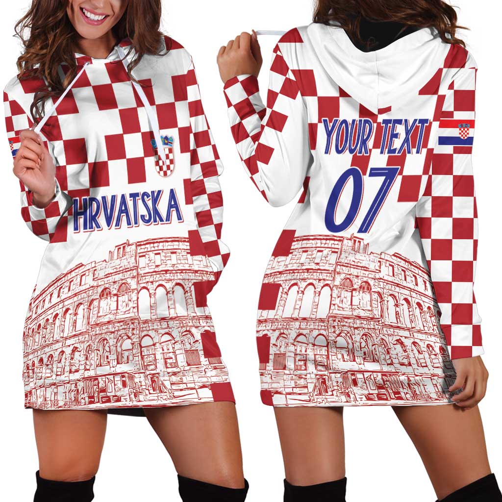 Croatia Football 2025 Custom Hoodie Dress White Hrvatska Kockasti - Pula Arena