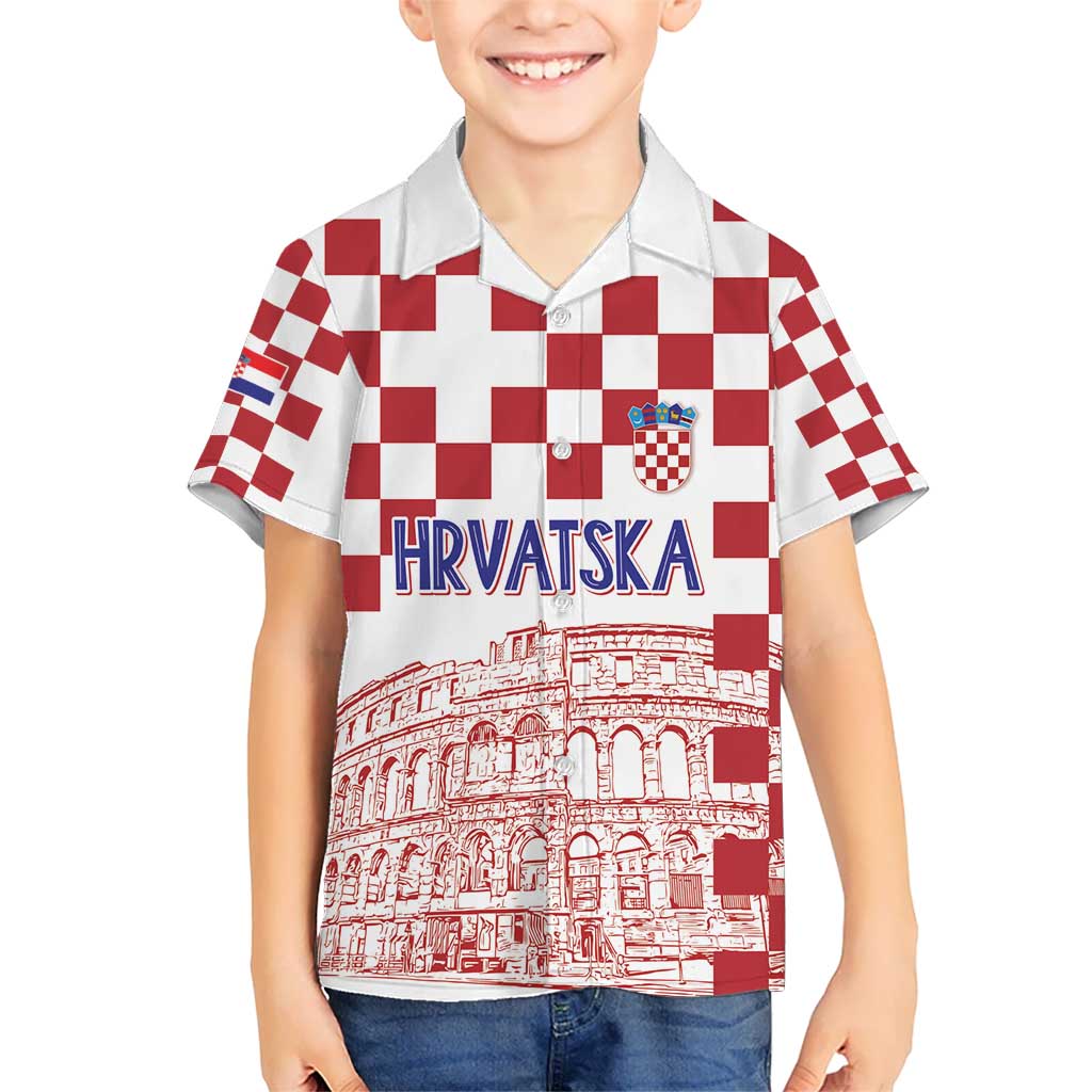 Croatia Football 2025 Custom Kid Hawaiian Shirt White Hrvatska Kockasti - Pula Arena