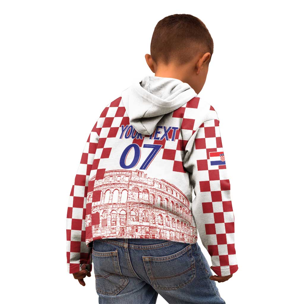 Croatia Football 2025 Custom Kid Hoodie White Hrvatska Kockasti - Pula Arena