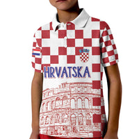 Croatia Football 2025 Custom Kid Polo Shirt White Hrvatska Kockasti - Pula Arena