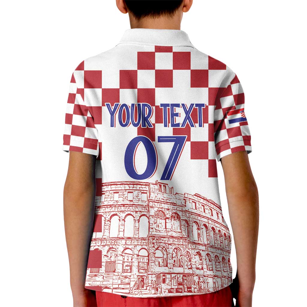 Croatia Football 2025 Custom Kid Polo Shirt White Hrvatska Kockasti - Pula Arena