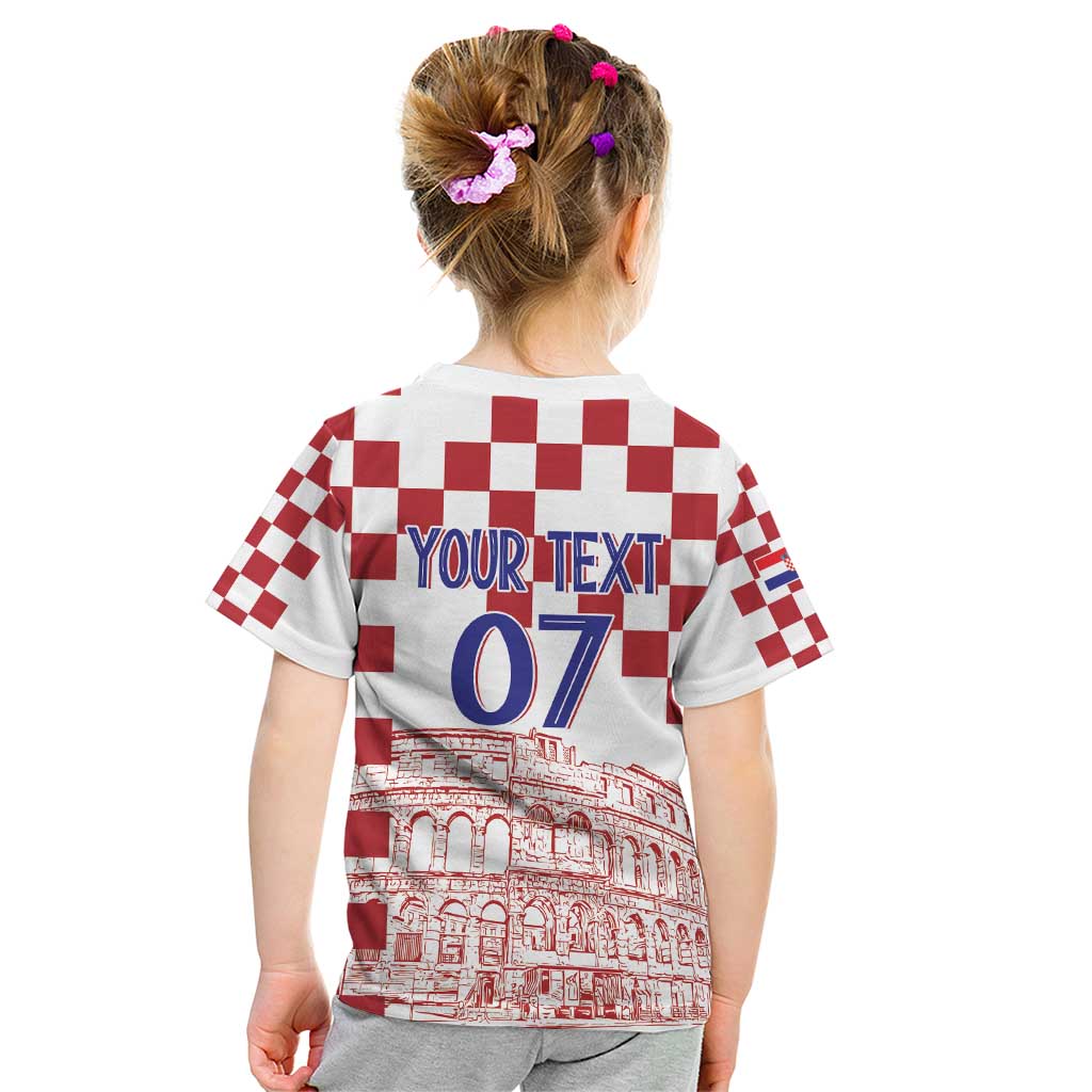 Croatia Football 2025 Custom Kid T Shirt White Hrvatska Kockasti - Pula Arena
