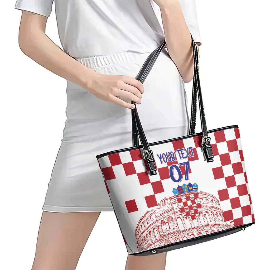Croatia Football 2025 Custom Leather Tote Bag White Hrvatska Kockasti - Pula Arena