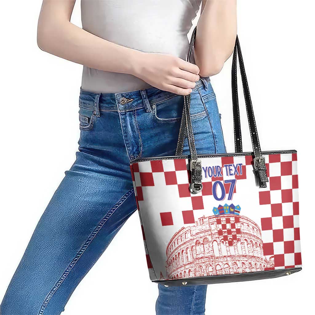 Croatia Football 2025 Custom Leather Tote Bag White Hrvatska Kockasti - Pula Arena
