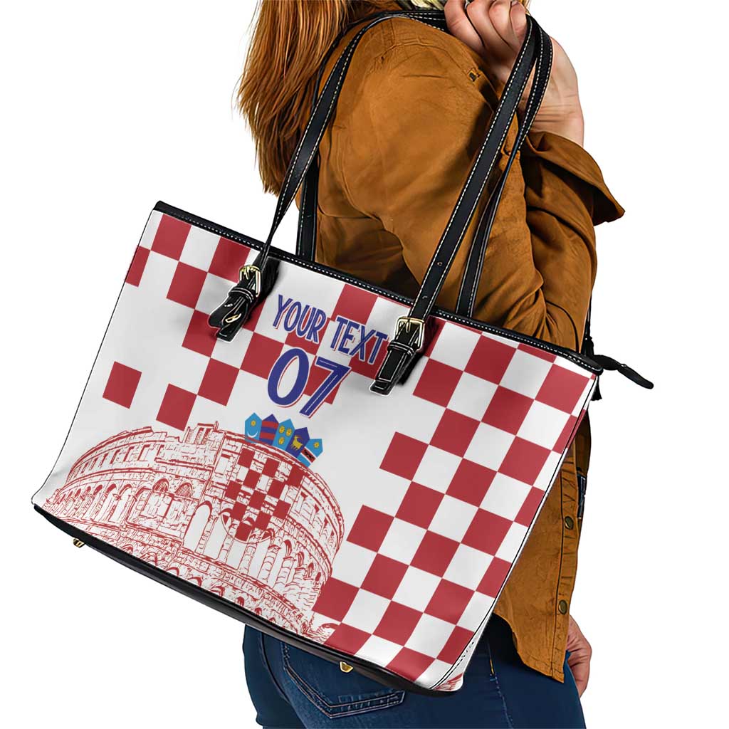Croatia Football 2025 Custom Leather Tote Bag White Hrvatska Kockasti - Pula Arena