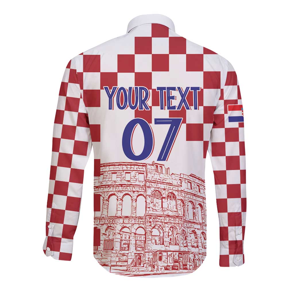 Croatia Football 2025 Custom Long Sleeve Button Shirt White Hrvatska Kockasti - Pula Arena