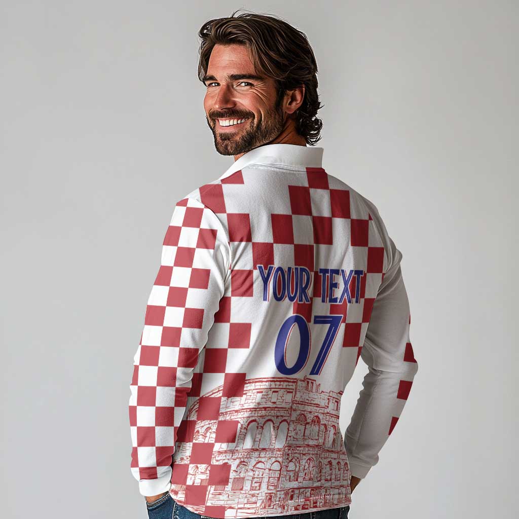 Croatia Football 2025 Custom Long Sleeve Polo Shirt White Hrvatska Kockasti - Pula Arena
