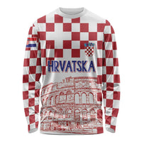 Croatia Football 2025 Custom Long Sleeve Shirt White Hrvatska Kockasti - Pula Arena