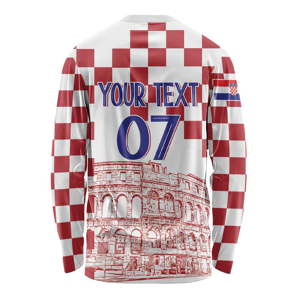 Croatia Football 2025 Custom Long Sleeve Shirt White Hrvatska Kockasti - Pula Arena