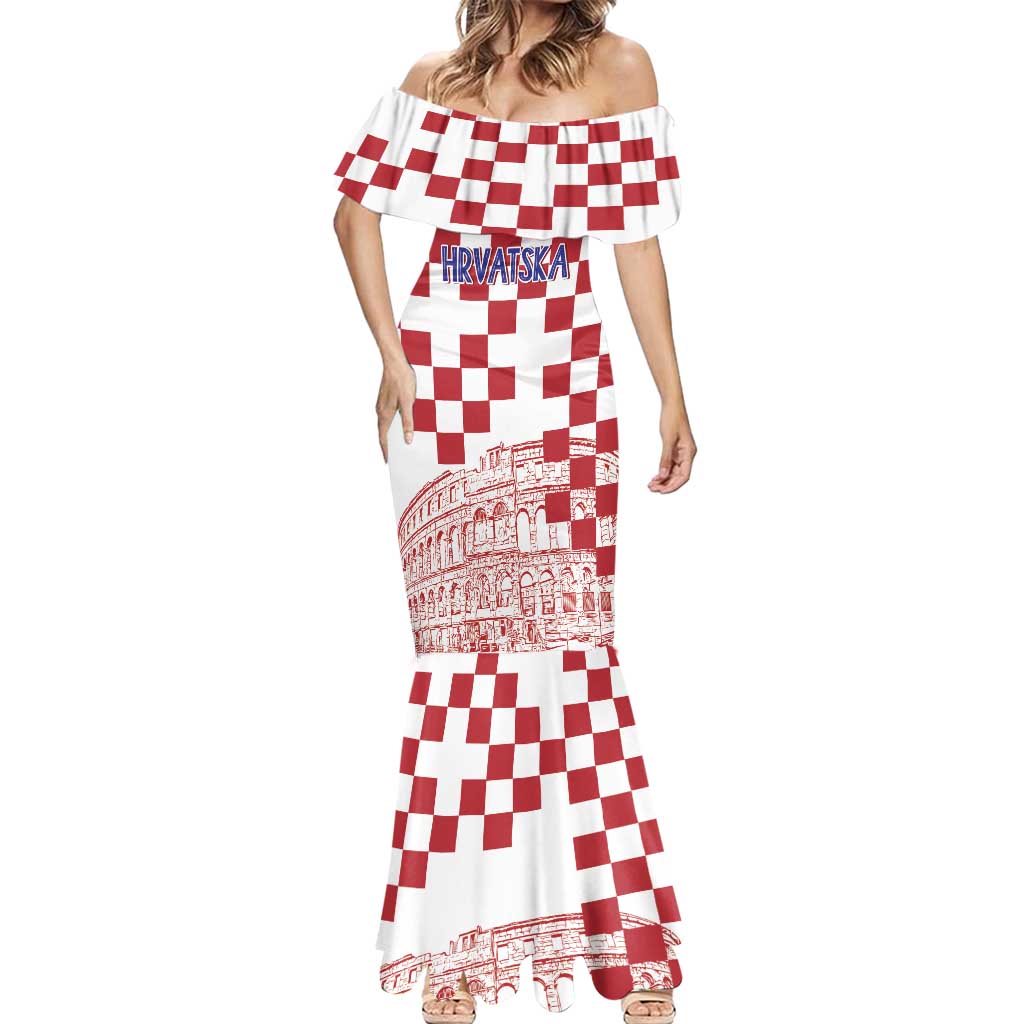 Croatia Football 2025 Custom Mermaid Dress White Hrvatska Kockasti - Pula Arena