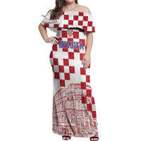 Croatia Football 2025 Custom Off Shoulder Maxi Dress White Hrvatska Kockasti - Pula Arena